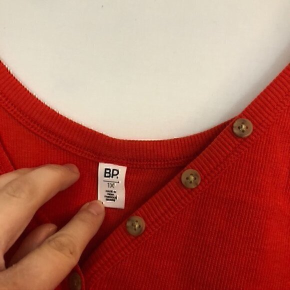 NEW BP NORDSTROM Plus Size Henley Tank Bodysuit Red Ribbed Sleeveless Cotton 1X - Picture 7 of 10